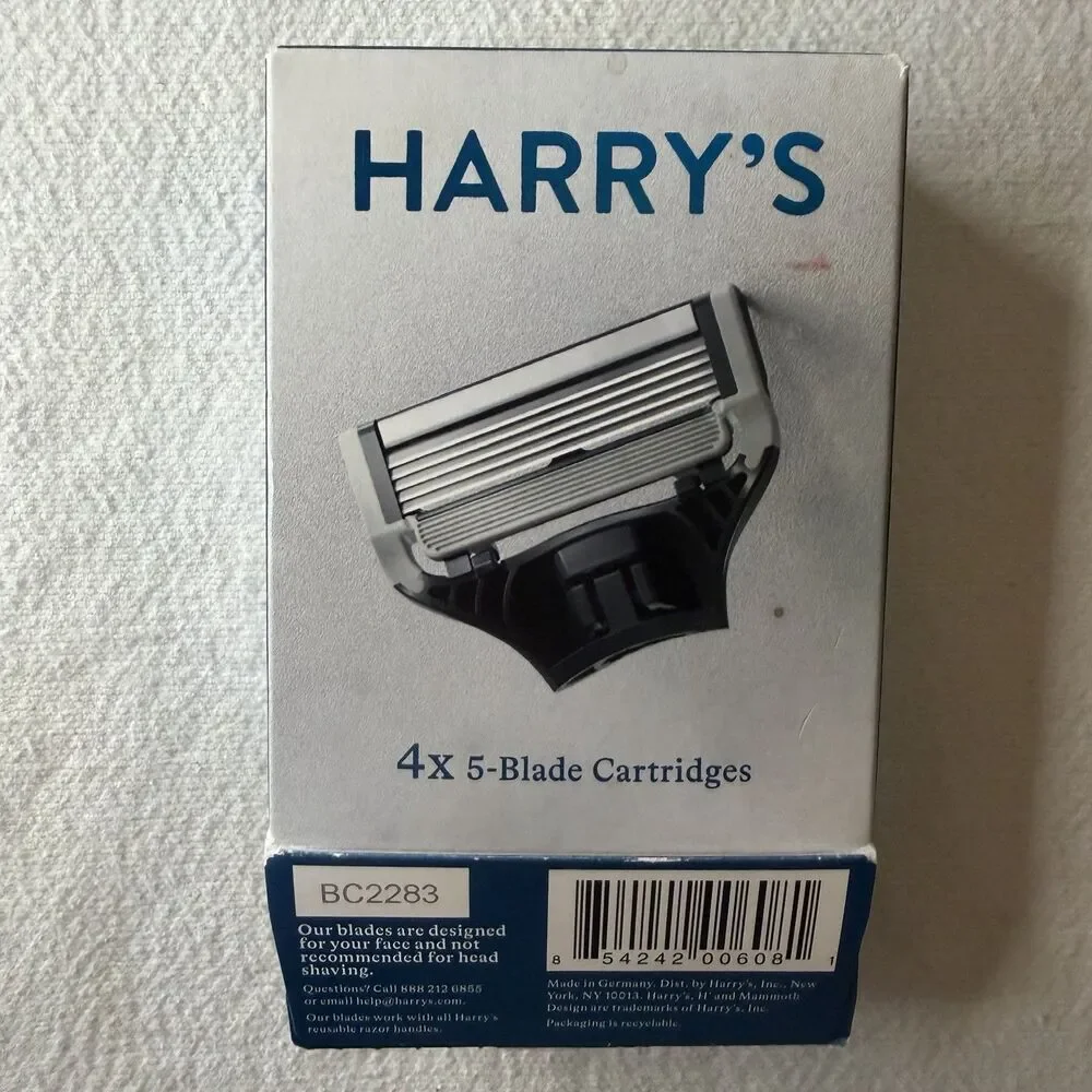 HARRY'S 4-PACK 5-BLADE REPLACEMENT CARTRIDGES MADE IN GERMANY Brand New Open Box
